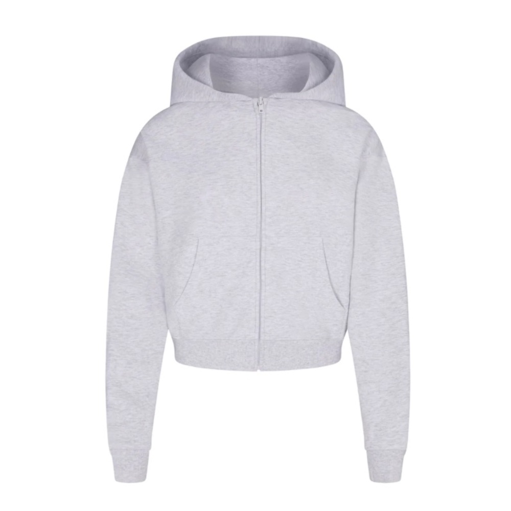 SKIMS Cotton Fleece Zip Up Hoodie Light Heather Grey